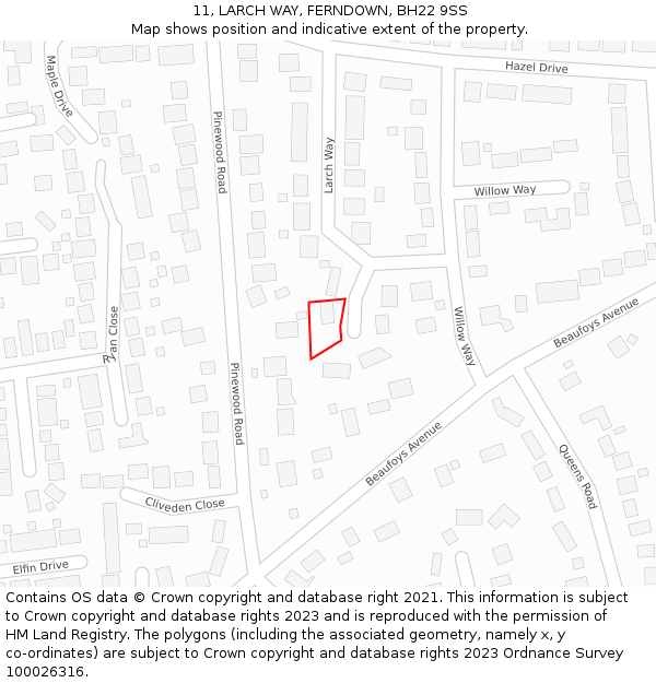 11, LARCH WAY, FERNDOWN, BH22 9SS: Location map and indicative extent of plot