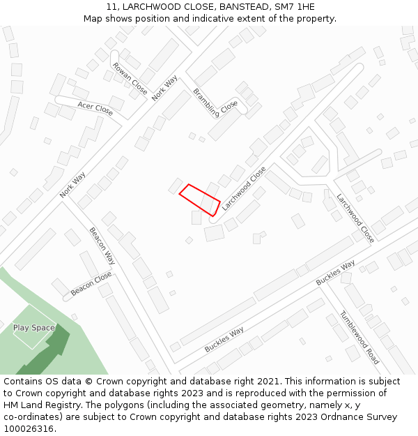 11, LARCHWOOD CLOSE, BANSTEAD, SM7 1HE: Location map and indicative extent of plot