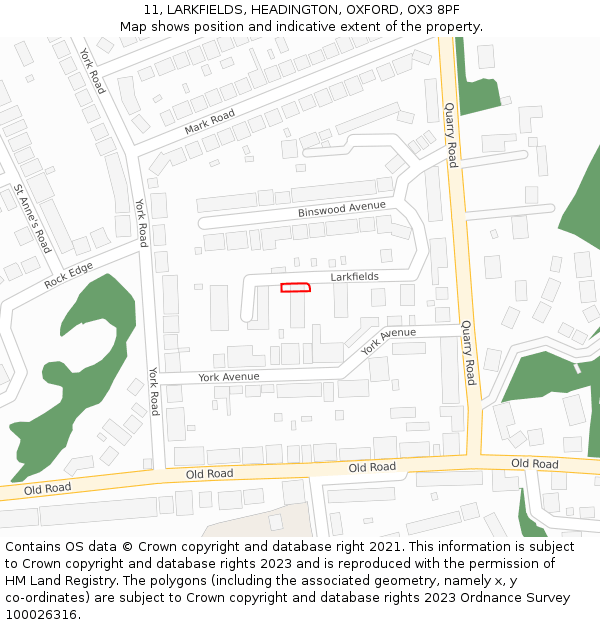 11, LARKFIELDS, HEADINGTON, OXFORD, OX3 8PF: Location map and indicative extent of plot