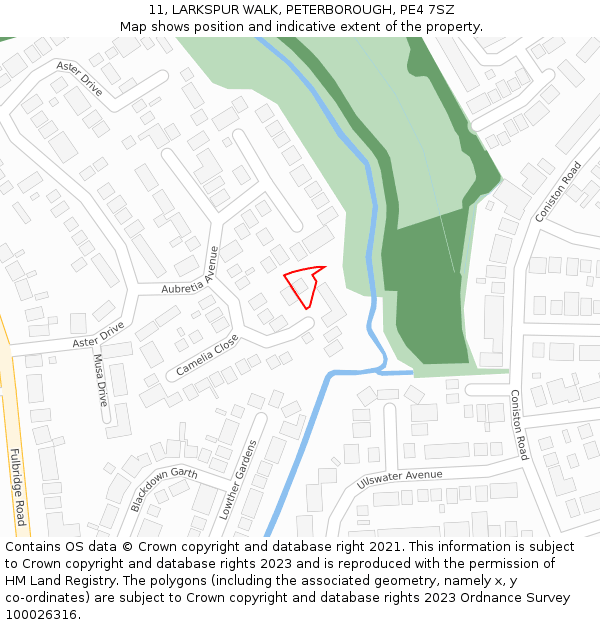 11, LARKSPUR WALK, PETERBOROUGH, PE4 7SZ: Location map and indicative extent of plot