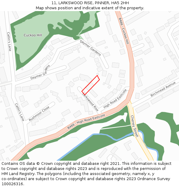 11, LARKSWOOD RISE, PINNER, HA5 2HH: Location map and indicative extent of plot