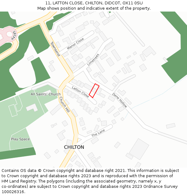 11, LATTON CLOSE, CHILTON, DIDCOT, OX11 0SU: Location map and indicative extent of plot