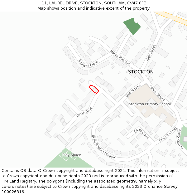 11, LAUREL DRIVE, STOCKTON, SOUTHAM, CV47 8FB: Location map and indicative extent of plot