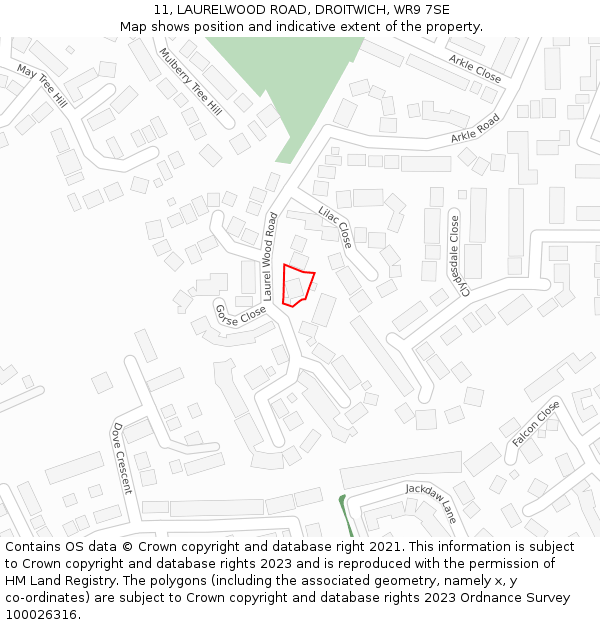 11, LAURELWOOD ROAD, DROITWICH, WR9 7SE: Location map and indicative extent of plot