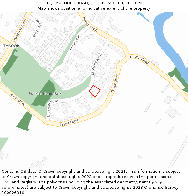 11, LAVENDER ROAD, BOURNEMOUTH, BH8 0PX: Location map and indicative extent of plot