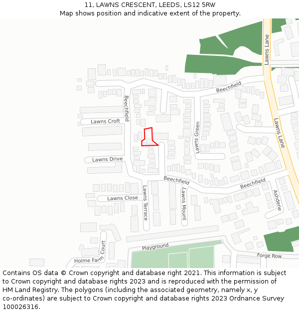 11, LAWNS CRESCENT, LEEDS, LS12 5RW: Location map and indicative extent of plot