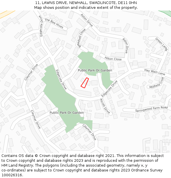 11, LAWNS DRIVE, NEWHALL, SWADLINCOTE, DE11 0HN: Location map and indicative extent of plot