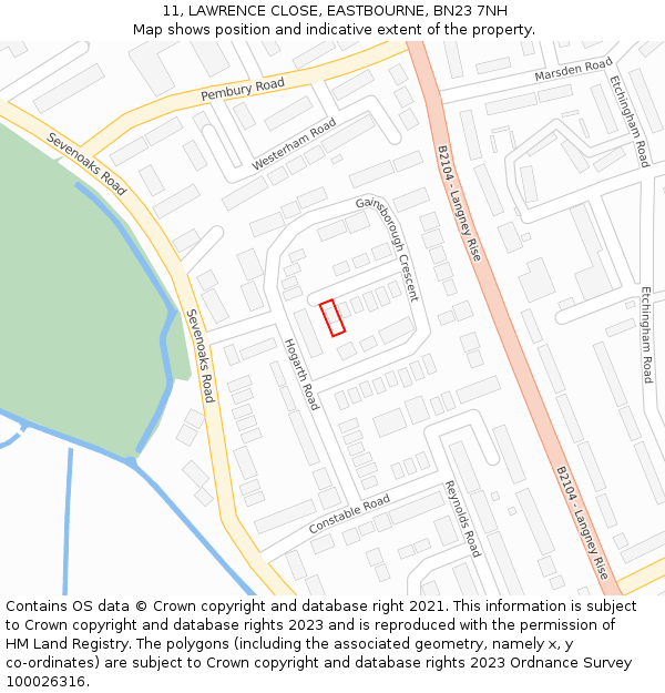 11, LAWRENCE CLOSE, EASTBOURNE, BN23 7NH: Location map and indicative extent of plot