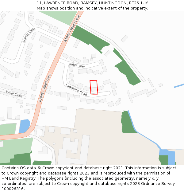 11, LAWRENCE ROAD, RAMSEY, HUNTINGDON, PE26 1UY: Location map and indicative extent of plot