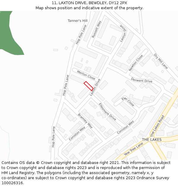 11, LAXTON DRIVE, BEWDLEY, DY12 2PX: Location map and indicative extent of plot