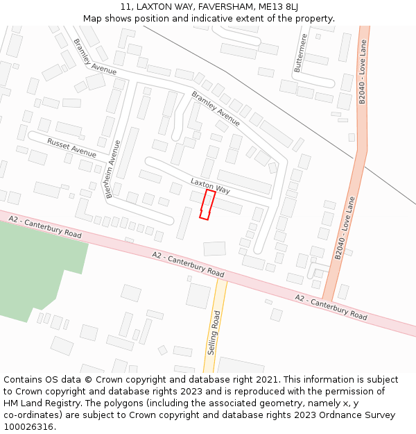 11, LAXTON WAY, FAVERSHAM, ME13 8LJ: Location map and indicative extent of plot