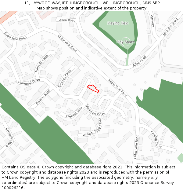 11, LAYWOOD WAY, IRTHLINGBOROUGH, WELLINGBOROUGH, NN9 5RP: Location map and indicative extent of plot