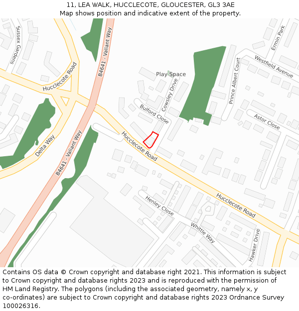 11, LEA WALK, HUCCLECOTE, GLOUCESTER, GL3 3AE: Location map and indicative extent of plot