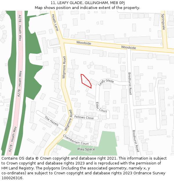 11, LEAFY GLADE, GILLINGHAM, ME8 0PJ: Location map and indicative extent of plot