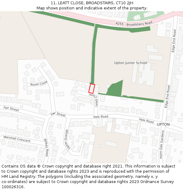 11, LEATT CLOSE, BROADSTAIRS, CT10 2JH: Location map and indicative extent of plot