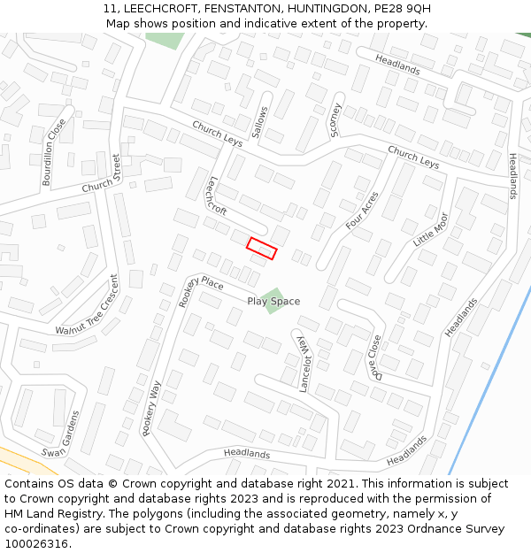 11, LEECHCROFT, FENSTANTON, HUNTINGDON, PE28 9QH: Location map and indicative extent of plot