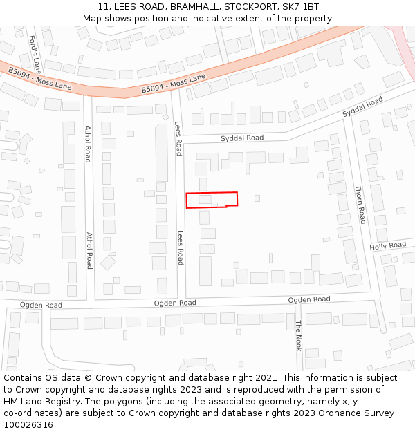 11, LEES ROAD, BRAMHALL, STOCKPORT, SK7 1BT: Location map and indicative extent of plot