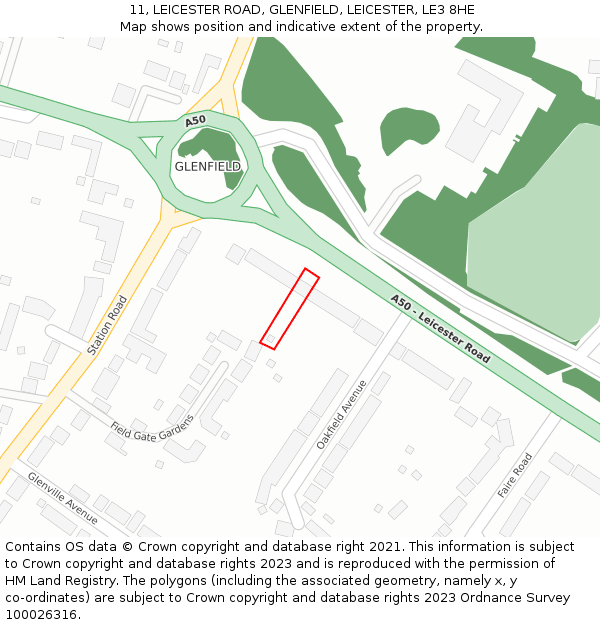 11, LEICESTER ROAD, GLENFIELD, LEICESTER, LE3 8HE: Location map and indicative extent of plot