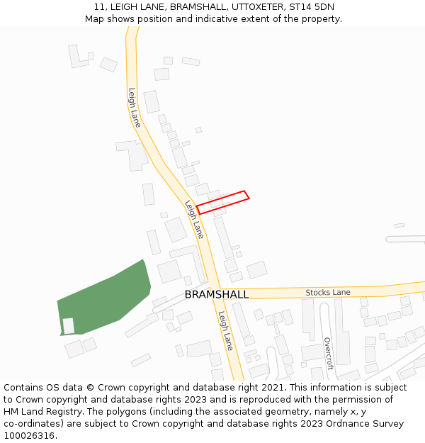 11, LEIGH LANE, BRAMSHALL, UTTOXETER, ST14 5DN: Location map and indicative extent of plot