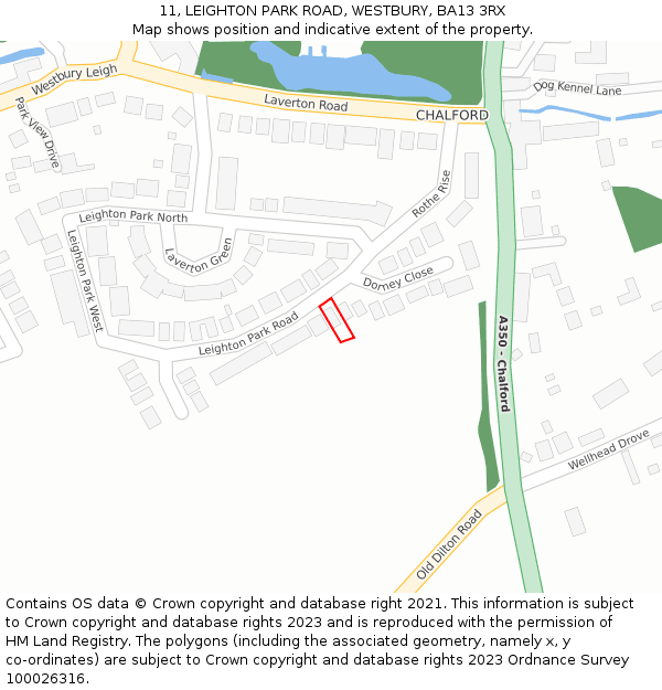 11, LEIGHTON PARK ROAD, WESTBURY, BA13 3RX: Location map and indicative extent of plot