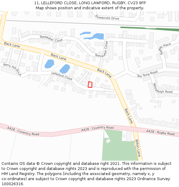 11, LELLEFORD CLOSE, LONG LAWFORD, RUGBY, CV23 9FP: Location map and indicative extent of plot