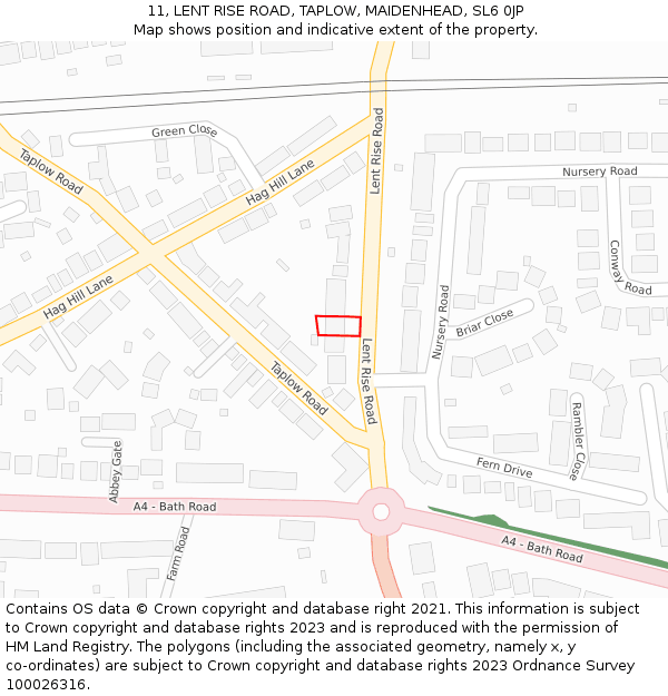 11, LENT RISE ROAD, TAPLOW, MAIDENHEAD, SL6 0JP: Location map and indicative extent of plot