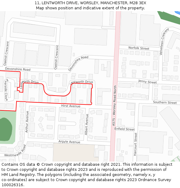 11, LENTWORTH DRIVE, WORSLEY, MANCHESTER, M28 3EX: Location map and indicative extent of plot