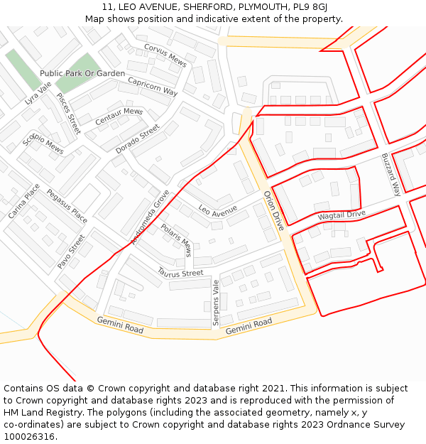 11, LEO AVENUE, SHERFORD, PLYMOUTH, PL9 8GJ: Location map and indicative extent of plot