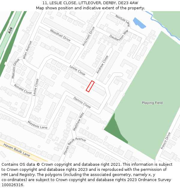 11, LESLIE CLOSE, LITTLEOVER, DERBY, DE23 4AW: Location map and indicative extent of plot