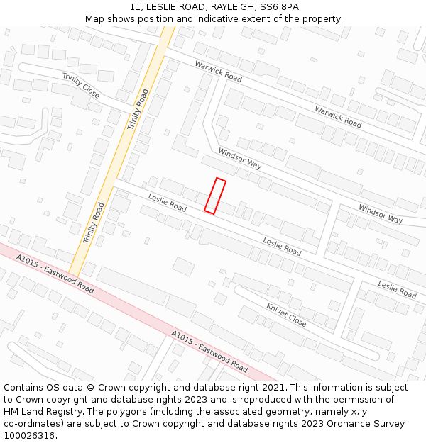 11, LESLIE ROAD, RAYLEIGH, SS6 8PA: Location map and indicative extent of plot