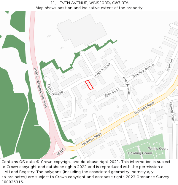 11, LEVEN AVENUE, WINSFORD, CW7 3TA: Location map and indicative extent of plot