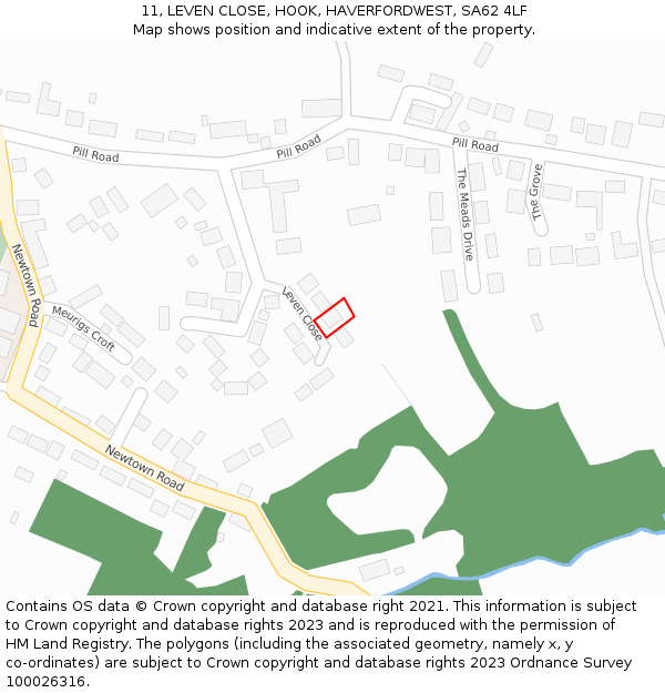 11, LEVEN CLOSE, HOOK, HAVERFORDWEST, SA62 4LF: Location map and indicative extent of plot