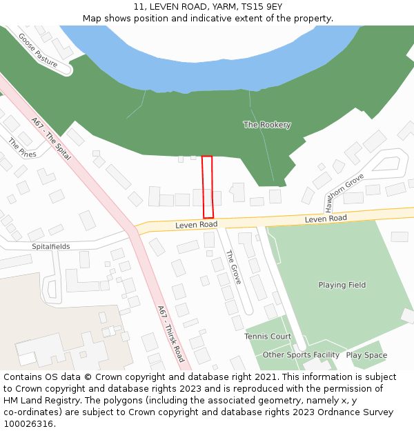 11, LEVEN ROAD, YARM, TS15 9EY: Location map and indicative extent of plot