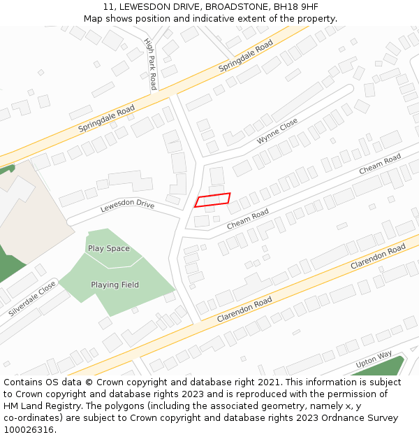 11, LEWESDON DRIVE, BROADSTONE, BH18 9HF: Location map and indicative extent of plot