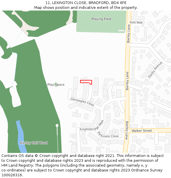 11, LEXINGTON CLOSE, BRADFORD, BD4 6FE: Location map and indicative extent of plot