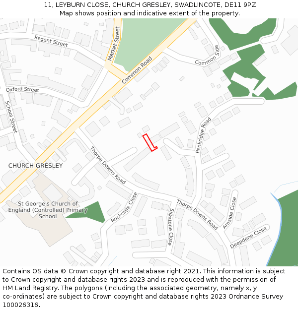 11, LEYBURN CLOSE, CHURCH GRESLEY, SWADLINCOTE, DE11 9PZ: Location map and indicative extent of plot