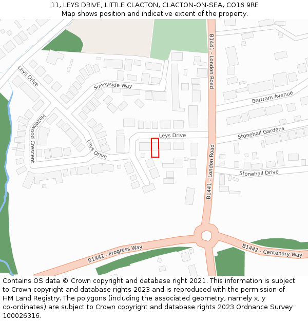 11, LEYS DRIVE, LITTLE CLACTON, CLACTON-ON-SEA, CO16 9RE: Location map and indicative extent of plot