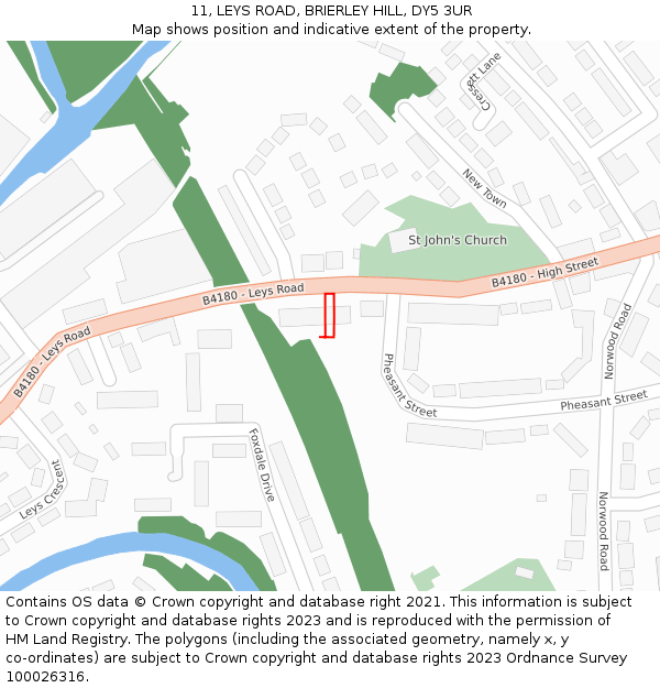 11, LEYS ROAD, BRIERLEY HILL, DY5 3UR: Location map and indicative extent of plot