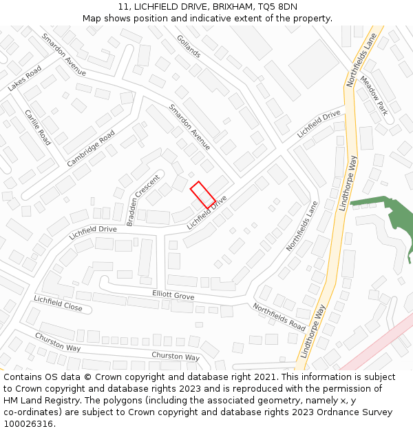 11, LICHFIELD DRIVE, BRIXHAM, TQ5 8DN: Location map and indicative extent of plot