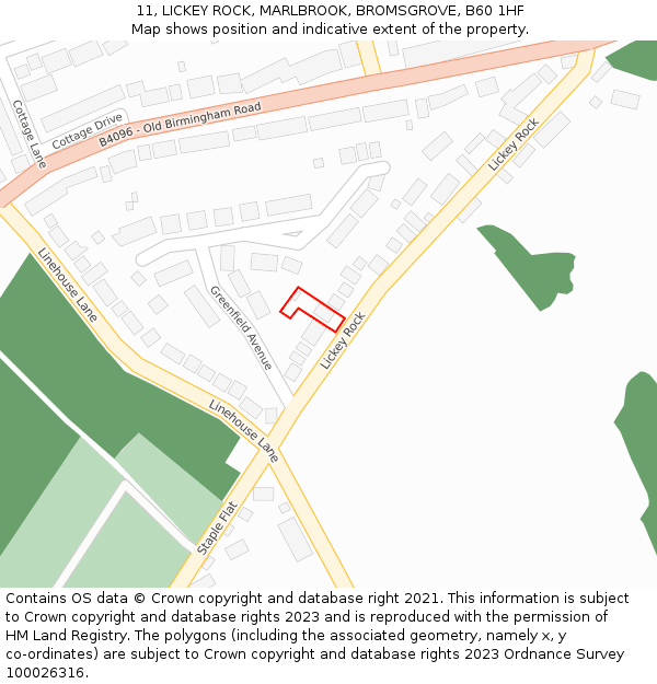 11, LICKEY ROCK, MARLBROOK, BROMSGROVE, B60 1HF: Location map and indicative extent of plot