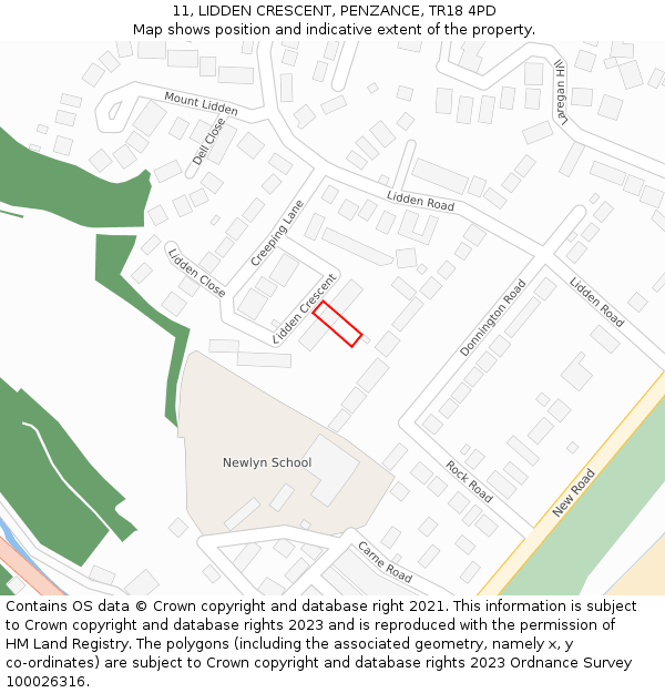 11, LIDDEN CRESCENT, PENZANCE, TR18 4PD: Location map and indicative extent of plot