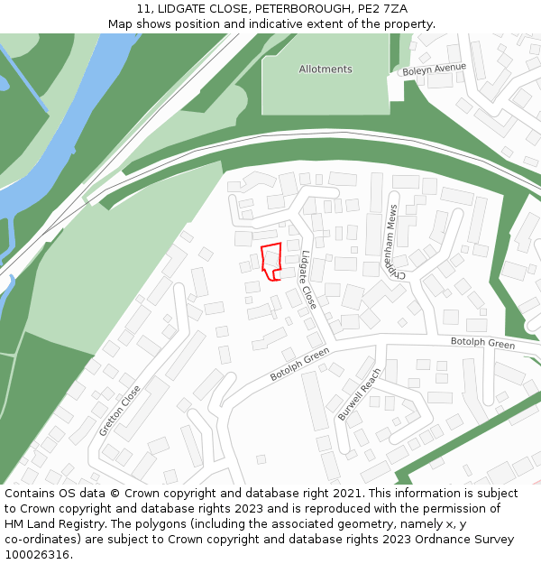 11, LIDGATE CLOSE, PETERBOROUGH, PE2 7ZA: Location map and indicative extent of plot