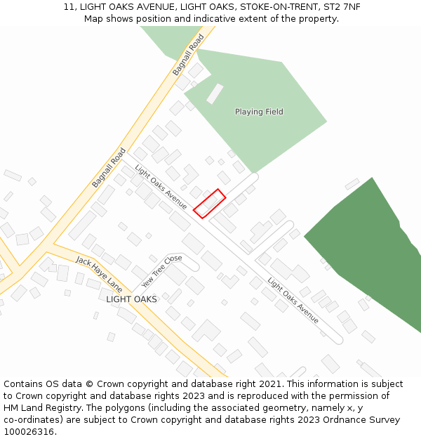 11, LIGHT OAKS AVENUE, LIGHT OAKS, STOKE-ON-TRENT, ST2 7NF: Location map and indicative extent of plot