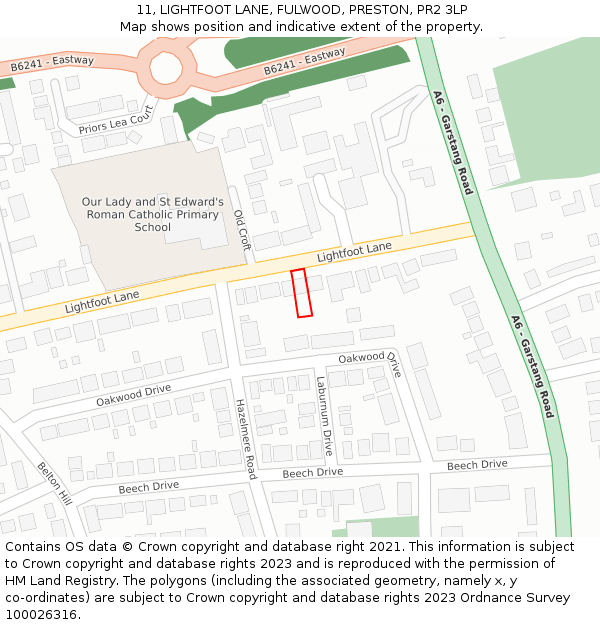 11, LIGHTFOOT LANE, FULWOOD, PRESTON, PR2 3LP: Location map and indicative extent of plot