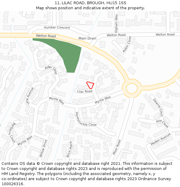 11, LILAC ROAD, BROUGH, HU15 1SS: Location map and indicative extent of plot