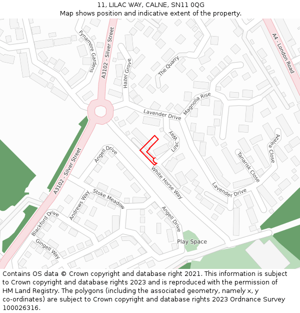 11, LILAC WAY, CALNE, SN11 0QG: Location map and indicative extent of plot