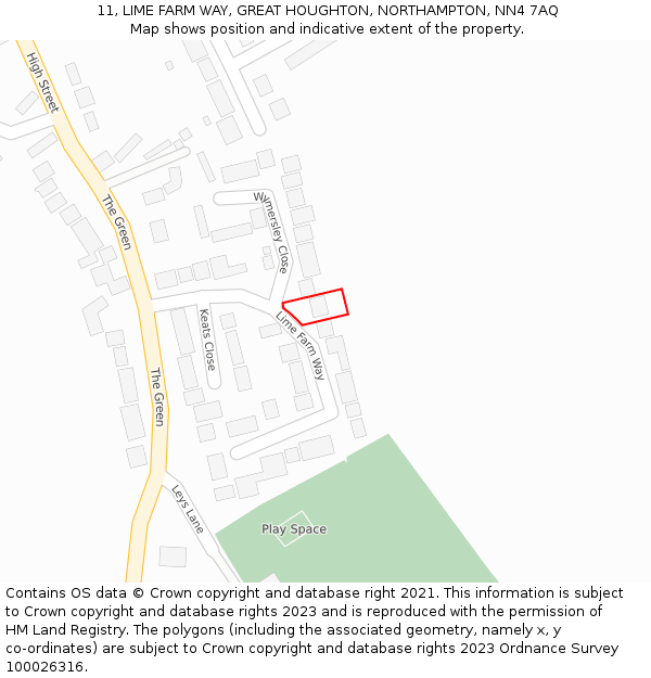 11, LIME FARM WAY, GREAT HOUGHTON, NORTHAMPTON, NN4 7AQ: Location map and indicative extent of plot