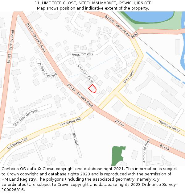 11, LIME TREE CLOSE, NEEDHAM MARKET, IPSWICH, IP6 8TE: Location map and indicative extent of plot