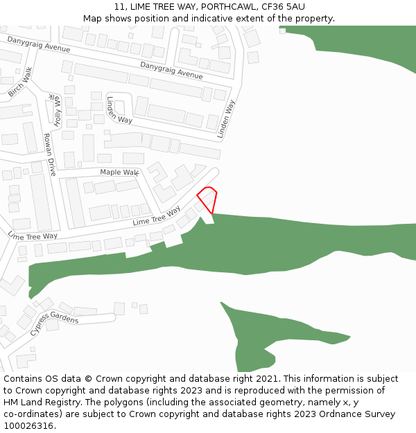 11, LIME TREE WAY, PORTHCAWL, CF36 5AU: Location map and indicative extent of plot