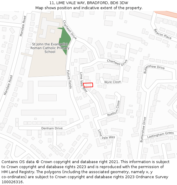 11, LIME VALE WAY, BRADFORD, BD6 3DW: Location map and indicative extent of plot